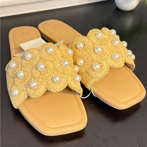 A New Day Tan Pearl-Accented Sandals